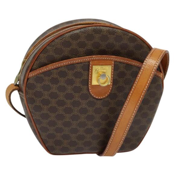 CELINE Macadam Canvas Shoulder Bag Pvc Leather Brown Gold - Picture 1 of 12